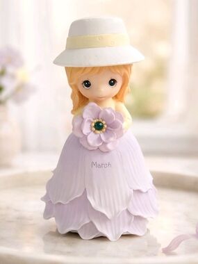 March Floral Girl Ceramic Figurine in Lavender